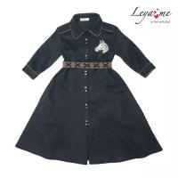 Черное замшевое детское платье-рубашка для девочки, с окантовкой и нашивкой 