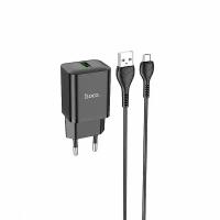 Сетевое зарядное устройство Hoco N26 Maxim с кабелем micro-USB (черное)