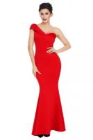Женское Красное платье длинное клубное через одно плечо женский D61774-3 ChiMagNa 42-44рр S/M