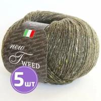 Пряжа полушерсть для вязания крючком спицами SEAM Сим Сеам TWEED new средняя, шерсть мериносовая/вискоза, цвет 121 твид шинель 5 шт. по 50 г, 160 м