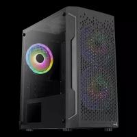 Корпус Aerocool Trinity Mini-G-BK-v1 (3xUSB, 2xAudio, 0.5 мм, 120 мм FAN, прозрачная стенка-закаленное стекло, mATX, без БП)