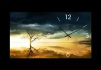 Часы настенные на стекле | Diva Kartina | Природа. Пленительное отражение дерева в озере | 70X40 см | Немецкий механизм