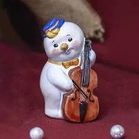 Интерьерная миниатюра, декор, сувенир, украшение керамическое Снеговик-музыкант с контрабасом