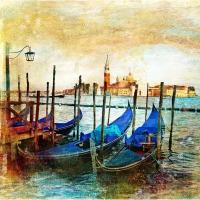 Фотообои Гондолы в Венеции состаренная картинка 275x275 (ВхШ), бесшовные, флизелиновые, MasterFresok арт 11-100