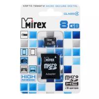 Карта памяти Mirex microSD, 8 Гб, SDHC, класс 4, с адаптером SD (1шт.)