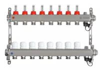 Коллекторная группа для теплого пола TAEN 1x3/4x8 вых. с расходомерами, регулир.клапанами, ручным воздух-ом, сливным краном и регулируемыми кронштейнами (нерж.сталь), UC-8