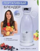 Портативный блендер бутылка для смузи NATURAL JUICE /Беспроводной миксер на 350 мл с хромированной крышкой/Блендер-соковыжималка