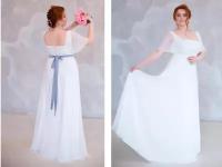 Длинное белое свадебное платье А-силуэта c поясом. На заказ по индивидуальным меркам