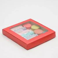 Коробка картонная, с окном, красная, 21 x 21 x 3 см, 5 шт