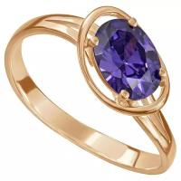 Серебряное кольцо с фиолетовым камнем (нанокристалл) - коллекция Фрейя / Розовое Золото (размер 18,5)