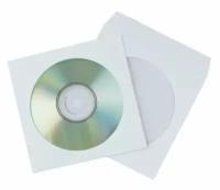 Конверт бумажный с окном и клейкой лентой 100 шт для CD-DVD-BD на 1 компакт-диск, 12,5 x 12,5 см, Белый