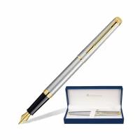 Ручка подарочная перьевая WATERMAN Hemisphere Stainless Steel GT, серебристый корпус, позолоченные детали, синяя, S0920310