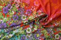 Ткань шелковый сатин с эластаном с цветами