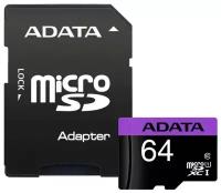 Карта памяти microSDHC 64 GB AData Premier UHS-I A1 Class 10 100/25 MB/s с адаптером [AUSDX64GUICL10A1-RA1]