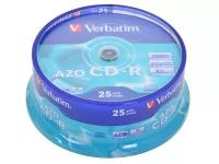 Диски CD-R 80min 700Mb Verbatim 52x 25 шт Cake Box Crystal AZO <43352>