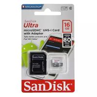 Карта памяти MicroSDHC 16GB Class 10 SanDisk Ultra Android UHS-I 80MB/s + SD адаптер