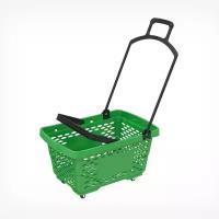 Корзина-тележка на 4 колесах пластиковая, 28 л, с 2 пластиковыми ручками, цвет зелёныйВ наборе1шт