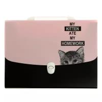 Папка-портфель 12 отделений на замке, A4 (330 x240 x30 мм) 800 мкм, deVENTE Hidden Cat, цвет розовый