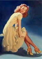 Интерьерный винтажный постер (плакат) на банере Девушка в белом платье в стиле пинап. Американская графика середины XX века, 8459 см. А1