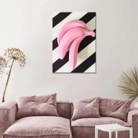 Интерьерная картина на холсте - Розовые бананы на поне белых и черных полос 20х30