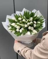 Букет из белых тюльпанов 51 шт., красивый букет цветов, шикарный, цветы премиум, тюльпаны