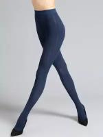 Матовые женские колготки из хлопка Giulia CABLE 02, размер 3, цвет Темно-синий