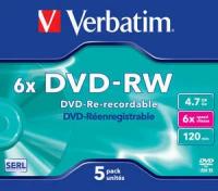 Диск Jewel case (box) Verbatim DVD-RW 4.7Gb 6x (5шт) (VER-43525)
