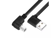 GCR Кабель 1.0m USB AM угловой левый/BM угловой левый, черный, 28/28 AWG, экран, армированный, морозостойкий