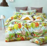 Детское сатиновое постельное белье двустороннее зеленое с животными