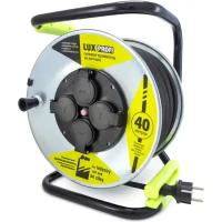 Удлинитель силовой на катушке LUX ELECTRIC LUX PROFI К4-Е-40 КГ 3x2.5 40м 16А 4 роз. с з/к, защит и крышк. IP44, 74240