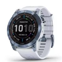 Умные часы Garmin Fenix 7X Sapphire Solar титановый синий минерал DLC с белым ремешком 010-02541-15