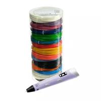 3D-ручки Без бренда Комплект в тубусе 3Д ручка с дисплеем фиолетовая + пластик ABS 15 цв/10 м.+трафареты