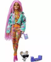Кукла Mattel Barbie Extra с розовыми афрокосичками GXF09, питомец+аксессуары