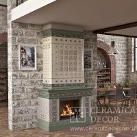 Изразцы для камина CeramicaDecor, коллекции Арт Нуво. Палитра росписи: Фисташковая