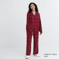 Фланелевая пижама с длинным рукавом, красный, XL