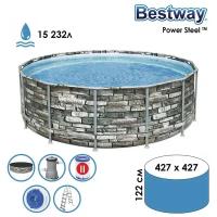 Bestway Бассейн каркасный Power Steel, 427 x 122 см, фильтр-насос, лестница, тент, 56993 Bestway