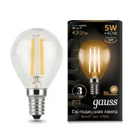 Лампа светодиодная LED шар филамент 5W E14 420Лм 2700К 220V Filament (Gauss), арт. 105801105