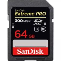 Карта памяти SD 64 Gb Sandisk SDXC Extreme Pro, cl 10, 300 Mb/s UHS-II V90 (SDSDXPK-064G-GN4IN)