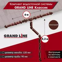 Комплект водосточной системы Grand Line для ската 6м, Шоколад (RAL 8017)