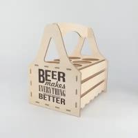Подставка под пиво, держатель для жестяных бутылок деревянный / Ящик переносной, подарочный, подарок мужчине на 23 февраля, мини - бар