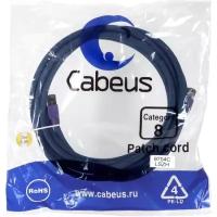 Патч-корд CABEUS S/FTP PC-SSTP-RJ45-Cat.8-3m-LSZH категория 8 (40G, 2000 MHz), 2xRJ45/8p8c, экранированный, синий, LSZH, 3 м