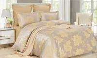 2 спальное постельное белье жаккард золотое с орнаментом