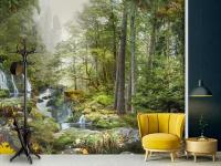 Фотообои Лес с водопадом под солнцем 275x413 (ВхШ), бесшовные, флизелиновые, MasterFresok арт 7-250