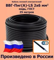 Кабель силовой электрический ВВГ-Пнг(A)-LS 2х6 мм2, медь, ГОСТ, 25 метров