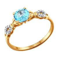 Золотое кольцо Diamant online 120228 с топазом и фианитом, Золото 585°, 17,5
