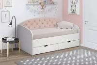 Кровать софа с мягкой спинкой №9 (80х190) Белый/Велюр розовый, без бортика
