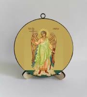 Ангел-Хранитель. Круглая икона на дереве ручной работы. Диаметр 12 см. Толщина 1,5 см, арт К058