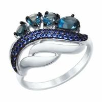 Серебряное кольцо Diamant online 137600 с фианитом и Лондон топазом, Серебро 925°, 17