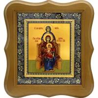 Пресвятая Богородица с Младенцем Иисусом, Анна и Мария праведные праматери. Икона на холсте. (10 х 12 см / В фигурном киоте под стеклом)
