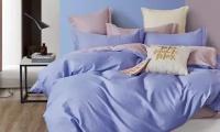 2 спальный комплект постельного белья сатин двусторонний голубой
